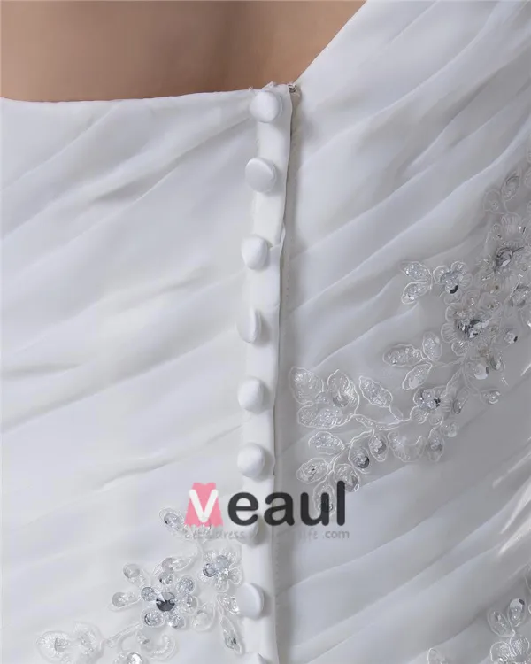 Beading Ruffles One Shoulder Floor Length Yarn Mermaid Wedding Dress