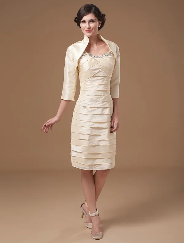 Taffeta Scoop Perler Krusning Knelange Modre Av Bruden Gjester Kjoler