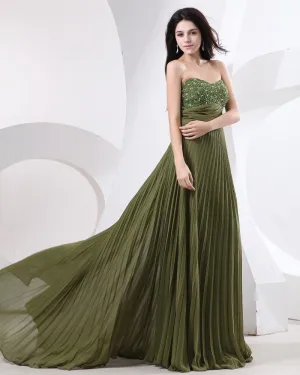 Chiffon Applikasjon Krusning Beaded Kjaereste Gulv Lengde Aftenkjoler Selskapskjoler