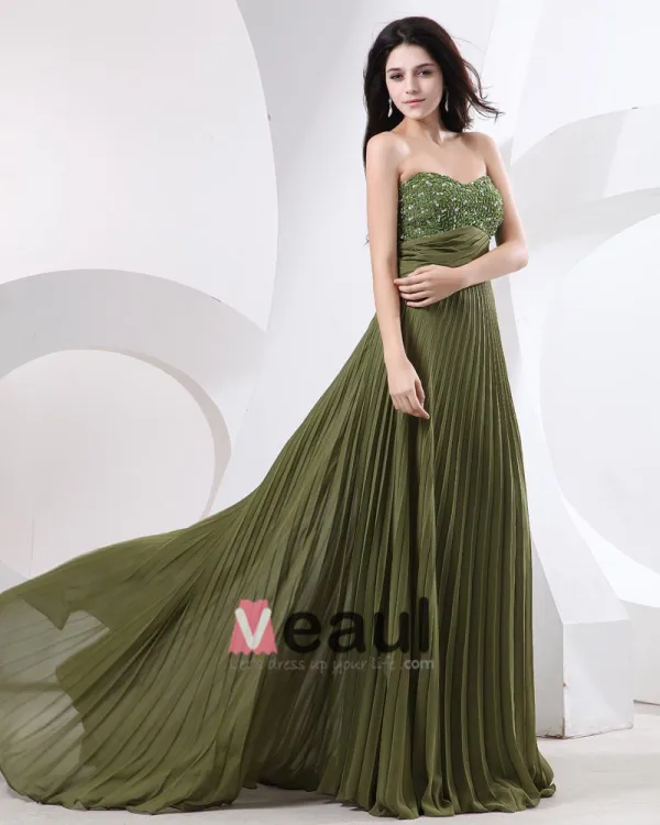Chiffon Applikasjon Krusning Beaded Kjaereste Gulv Lengde Aftenkjoler Selskapskjoler