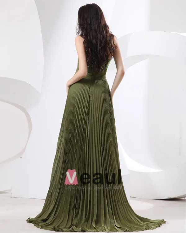 Chiffon Applikasjon Krusning Beaded Kjaereste Gulv Lengde Aftenkjoler Selskapskjoler