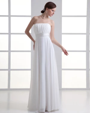 Chiffon Ruches Strapless Vloer Lengte Geplooide Rijk Bruidsjurken Trouwjurken