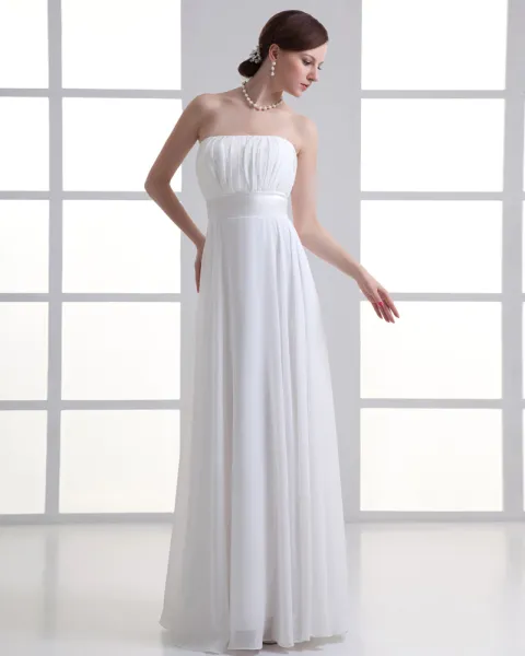 Chiffon Ruffle Strapless Floor Length Pleated Empire Wedding Dress