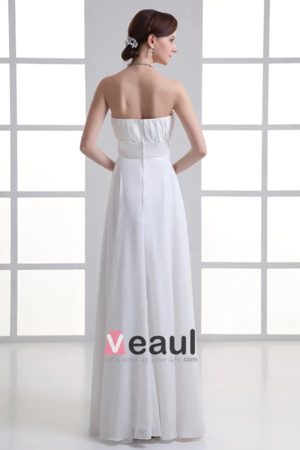 En Mousseline A Volants Bretelles Parole Longueur Robe Plissee De Mariée Empire