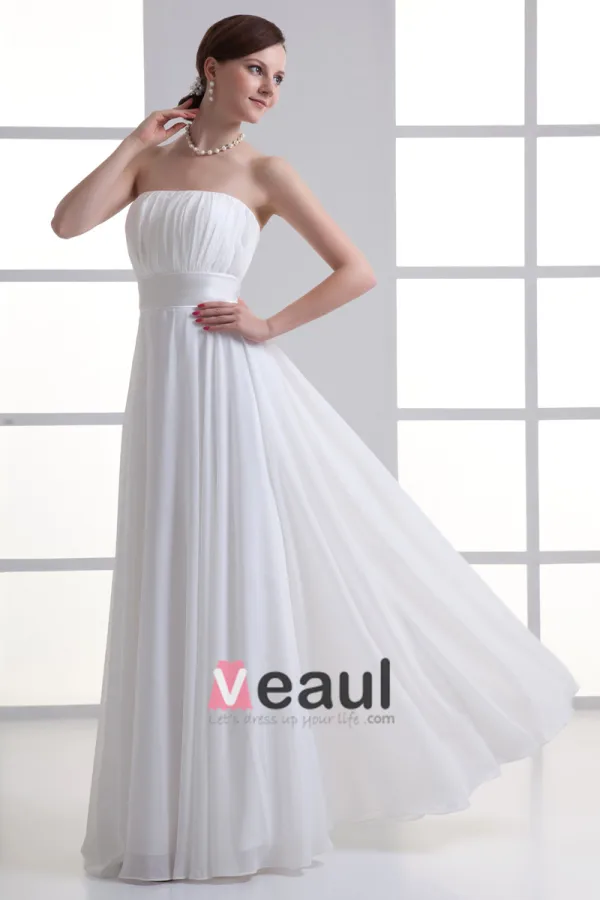 En Mousseline A Volants Bretelles Parole Longueur Robe Plissee De Mariée Empire