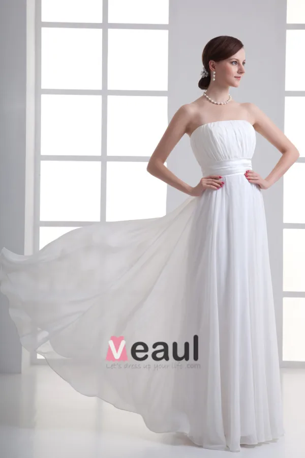 En Mousseline A Volants Bretelles Parole Longueur Robe Plissee De Mariée Empire