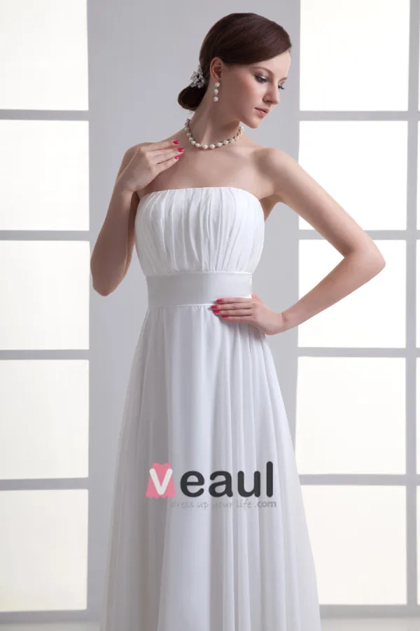 En Mousseline A Volants Bretelles Parole Longueur Robe Plissee De Mariée Empire