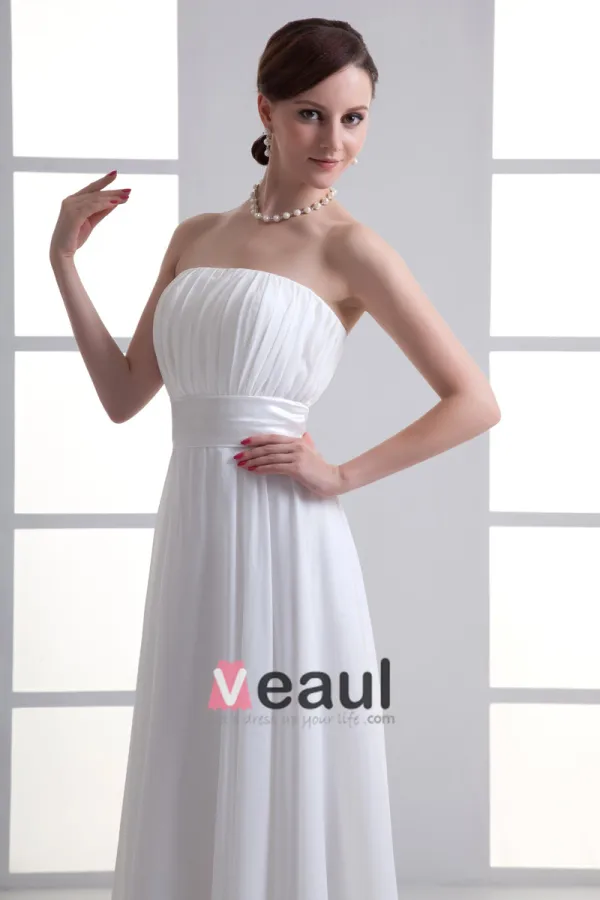 En Mousseline A Volants Bretelles Parole Longueur Robe Plissee De Mariée Empire