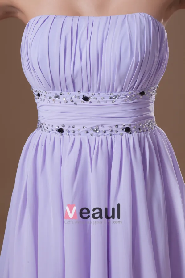 Chiffon Rüschen Trägerlosen Plissiert Asymmetrischen Länge Hochcocktailkleid Niedrigen Frauen
