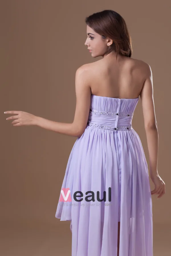 Chiffon Rüschen Trägerlosen Plissiert Asymmetrischen Länge Hochcocktailkleid Niedrigen Frauen