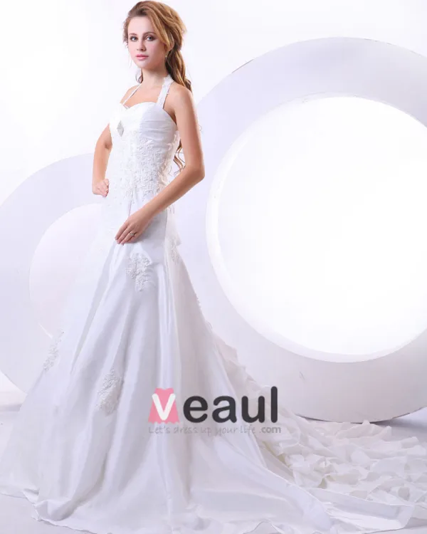 Beautiful Taffeta Beading Applique Sweetheart Cathedral Train Mermaid Wedding Dress