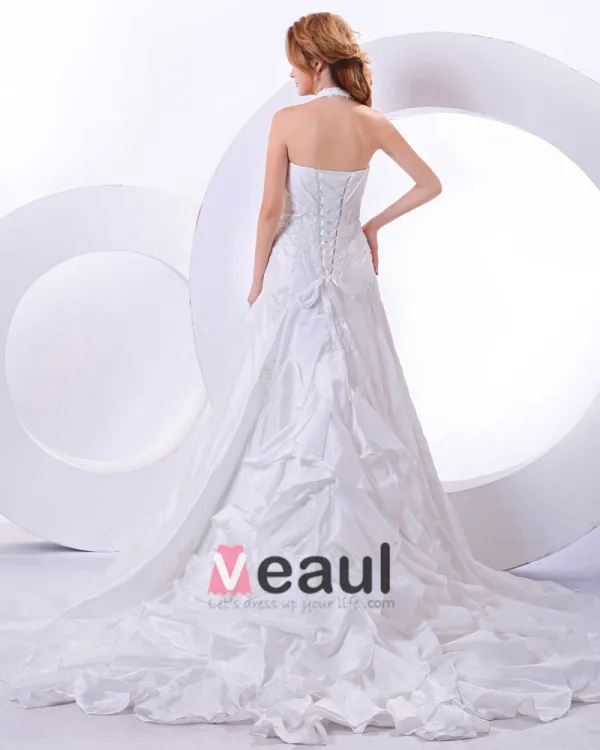 Beautiful Taffeta Beading Applique Sweetheart Cathedral Train Mermaid Wedding Dress