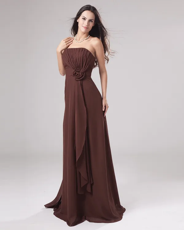 Chiffon Imperium Stroppelos Gulv Lengde Kvinners Brudepikekjoler