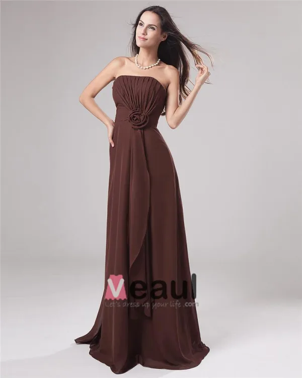 Robe De Demoiselle D'honneur De Mousseline De Soie Empire Bretelles Parole Longueur Femmes