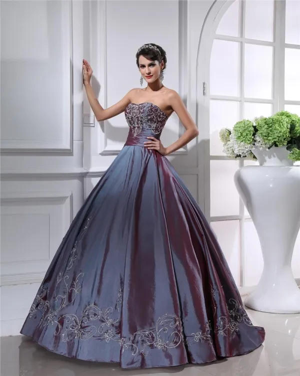 Ball Gown Strapless Beaded Embroidery Satin Cheap Prom Dresses