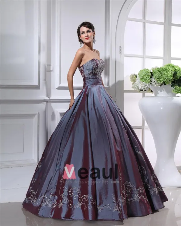 Ball Gown Strapless Beaded Embroidery Satin Cheap Prom Dresses