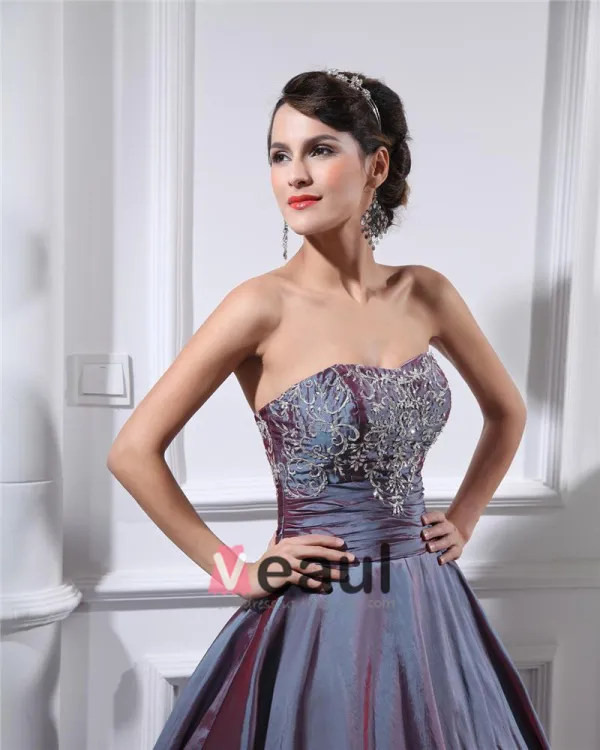 Ball Gown Strapless Beaded Embroidery Satin Cheap Prom Dresses
