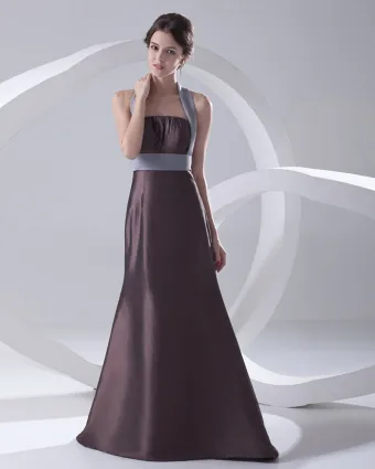 Fashion Satin Pleated Halter Sleeveless Floor Length Bridesmaid Dress