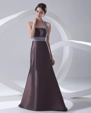 Fashion Satin Pleated Halter Sleeveless Floor Length Bridesmaid Dress