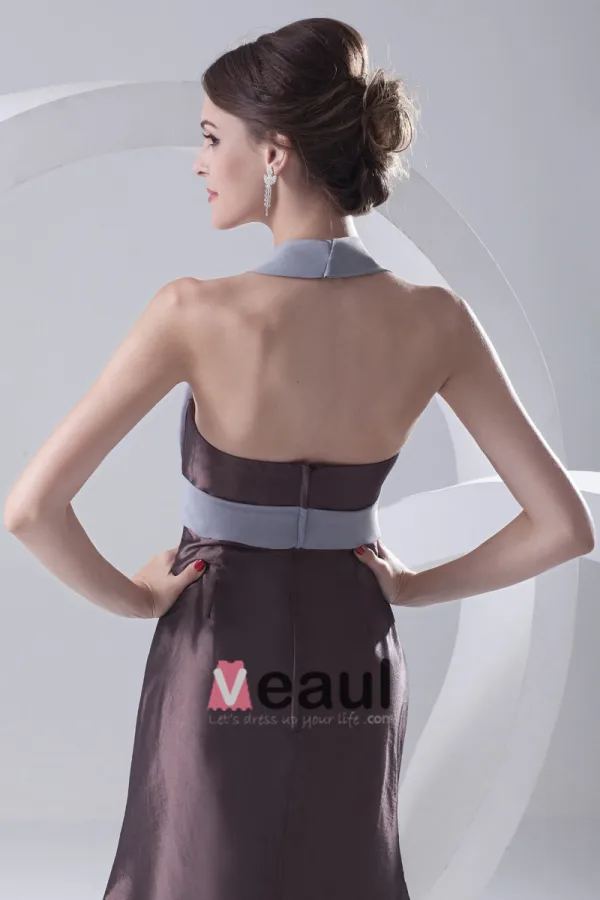 Satin Plisse Halter Robe De Demoiselle D'honneur De Longueur Manches De La Mode