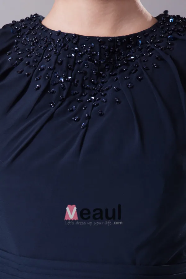 Tissu En Soie Decollete Couture Perles Genou Robes De Demoiselle D'honneur De Longueur Mousseline De Soie Imites