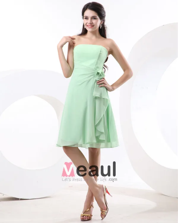 Flowers Chiffon Strapless Knee Length Bridesmaid Dresses