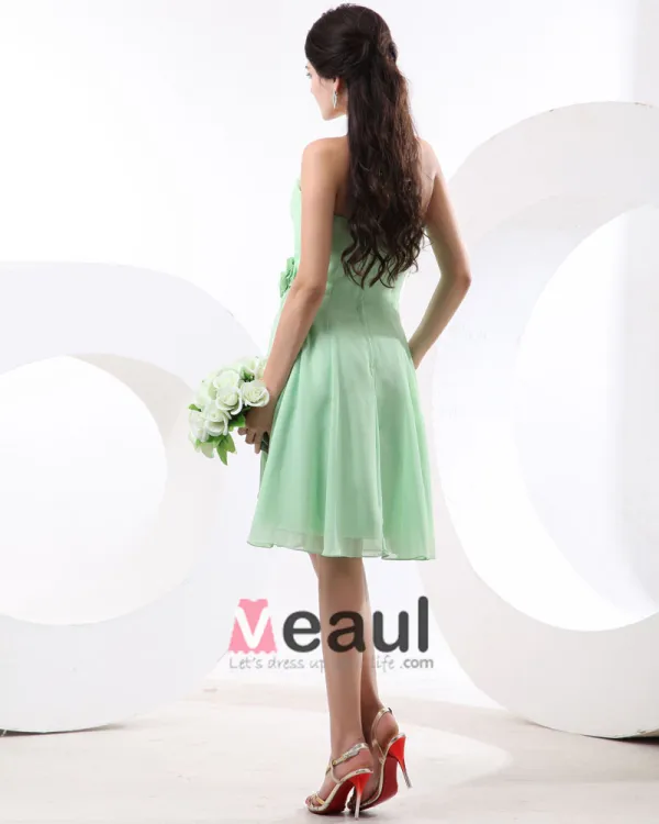 Flowers Chiffon Strapless Knee Length Bridesmaid Dresses