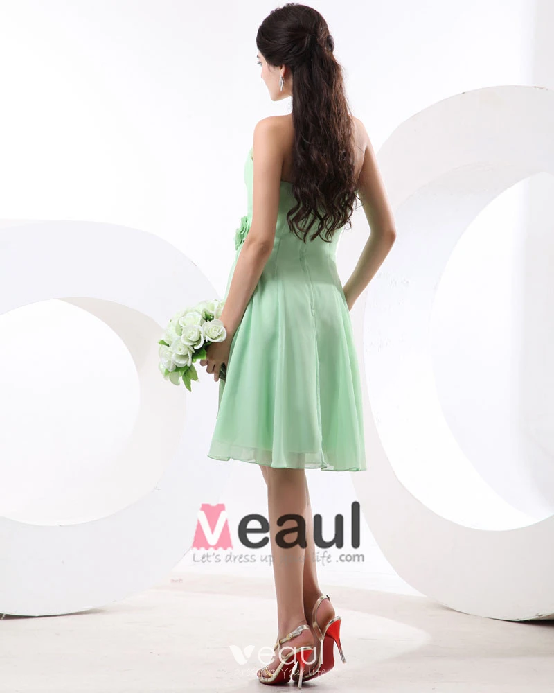 Flowers Chiffon Strapless Knee Length Bridesmaid Dresses