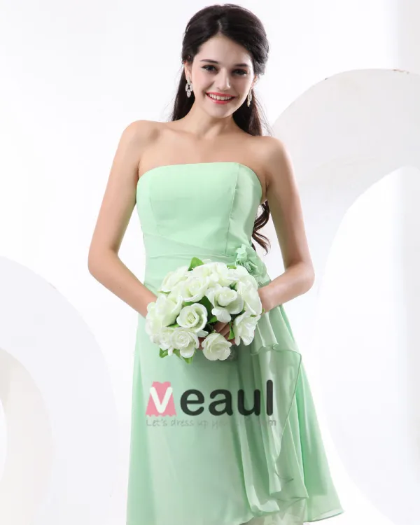 Flowers Chiffon Strapless Knee Length Bridesmaid Dresses