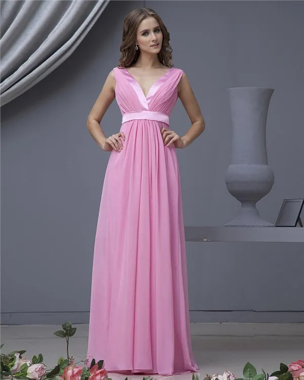 Chiffon V-Neck Floor Length Bridesmaid Dress Gown