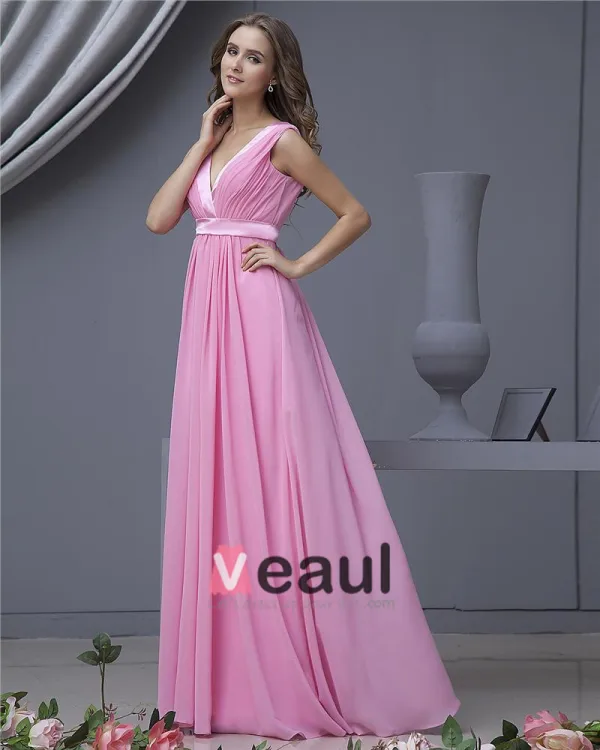 Chiffon V-hals Gulv Lengde Brudepikekjoler