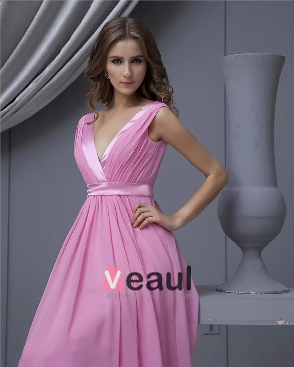 Chiffon V-hals Gulv Lengde Brudepikekjoler