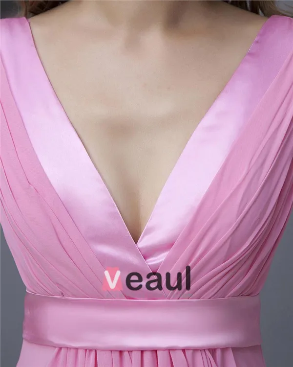 Chiffon V-hals Gulv Lengde Brudepikekjoler