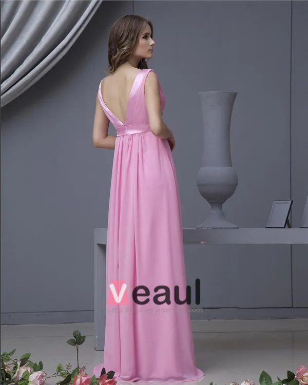 Chiffon V-hals Gulv Lengde Brudepikekjoler