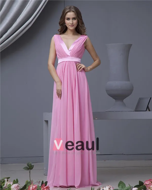 Chiffon V-hals Gulv Lengde Brudepikekjoler