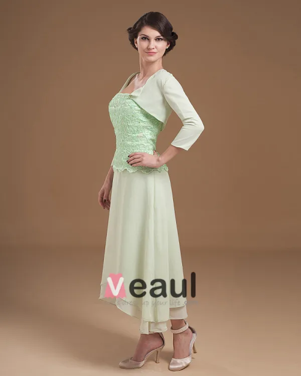 Absorbing Strapless Tea Length Applique Chiffon Mother of the Bride Dress