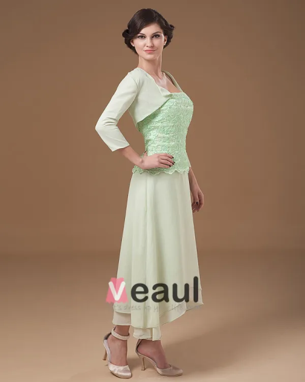 Absorbing Strapless Tea Length Applique Chiffon Mother of the Bride Dress