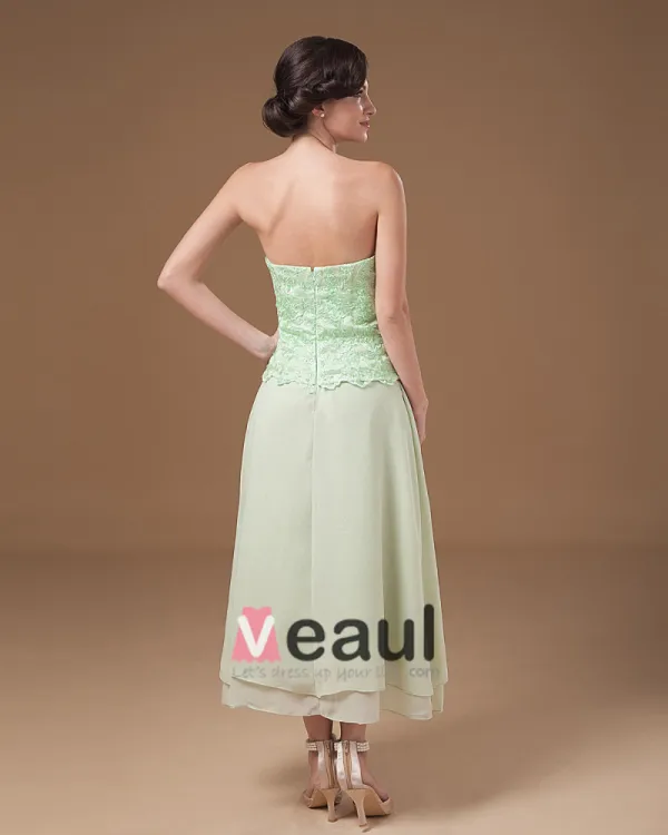 Absorbing Strapless Tea Length Applique Chiffon Mother of the Bride Dress