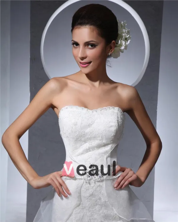 Sweetheart Floor Length Lace Beading Organza Ruffles Women Mermaid Wedding Dress