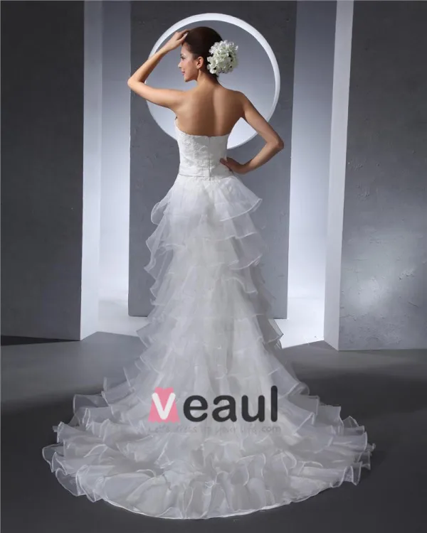 Sweetheart Floor Length Lace Beading Organza Ruffles Women Mermaid Wedding Dress