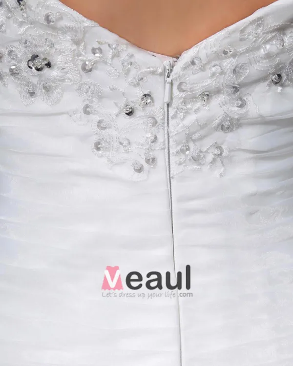 Beautiful Beading Ruffle Sweetheart Floor Length Court Train Organza Satin A Line Wedding Dress