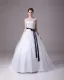 Square Floor Length Beading Applique Satin Yarn Ball Gown Wedding Dress