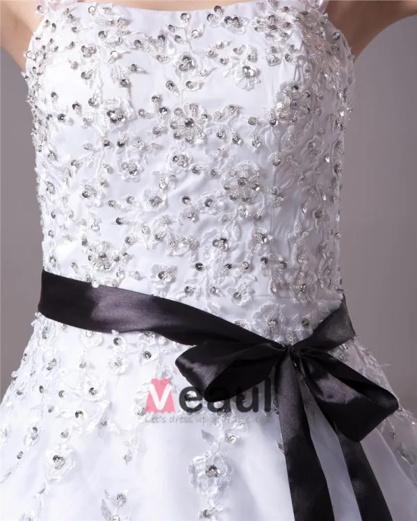 Square Floor Length Beading Applique Satin Yarn Ball Gown Wedding Dress
