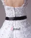 Square Floor Length Beading Applique Satin Yarn Ball Gown Wedding Dress