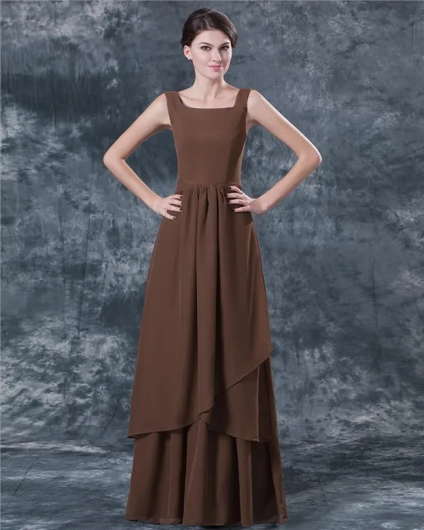 Mote Krusning Lagdelt Chiffon V Hals Ankel Lengde Modre Av Bruden Gjester Kjoler