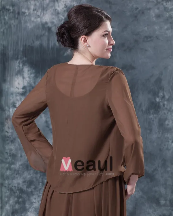 Mode Ruche Gelaagde Chiffon V-hals Enkellange Moeder Van De Bruid Jurken Gasten