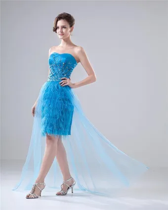 Perlant Plume Lacets Etage Robe De Cocktail Longueur