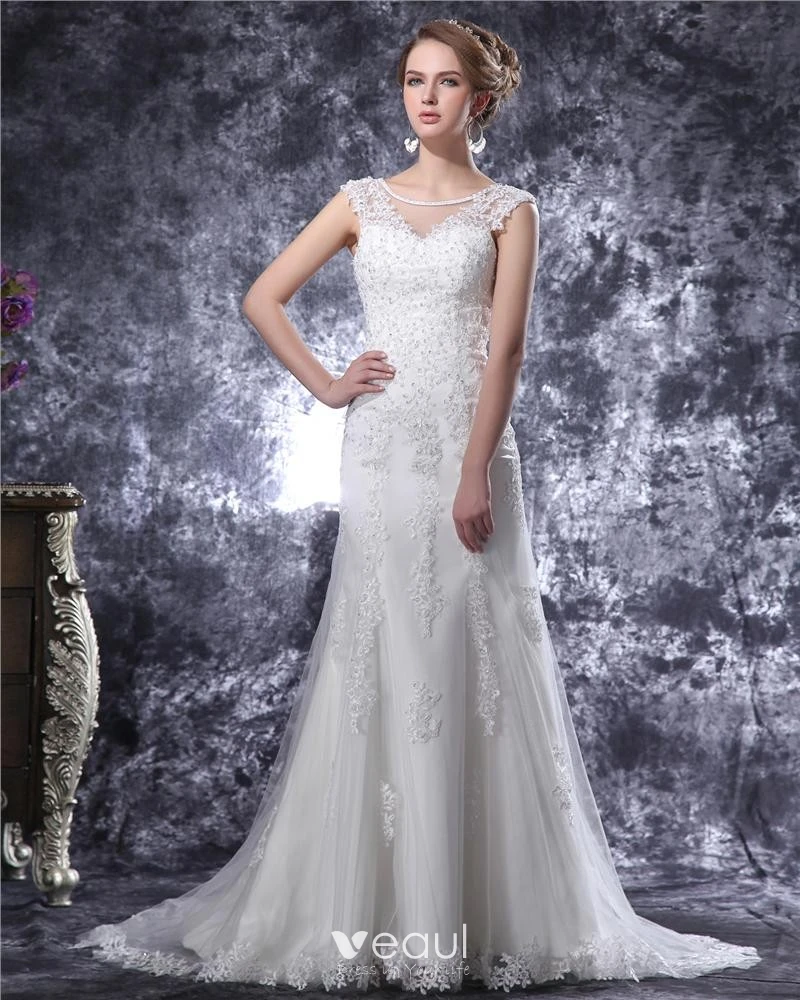 Sheath Wedding Dress With V-neckline And Lace Appliqué
