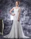 V Cou De Perles Applique Etage Longueur Satin Robe De Mariée Fourreau