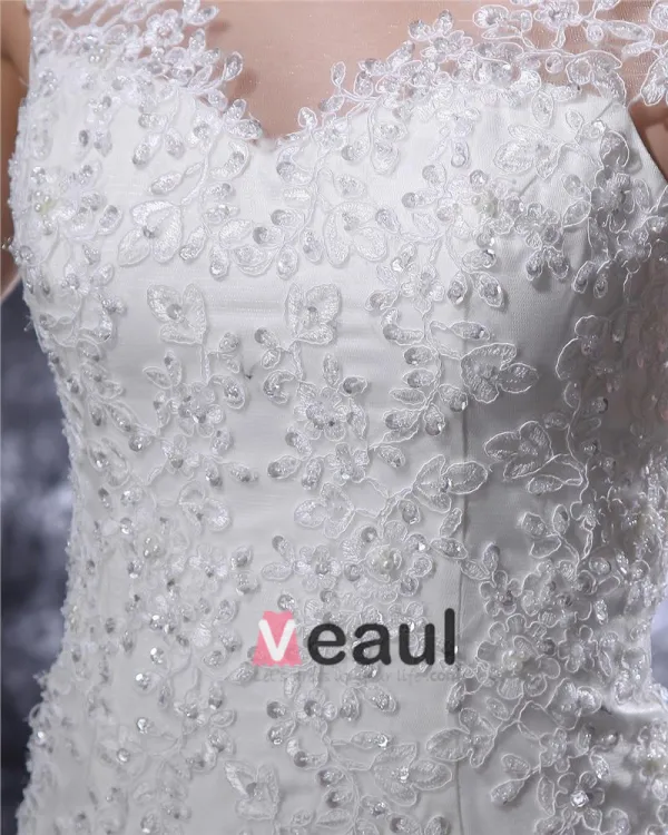 V Cou De Perles Applique Etage Longueur Satin Robe De Mariée Fourreau